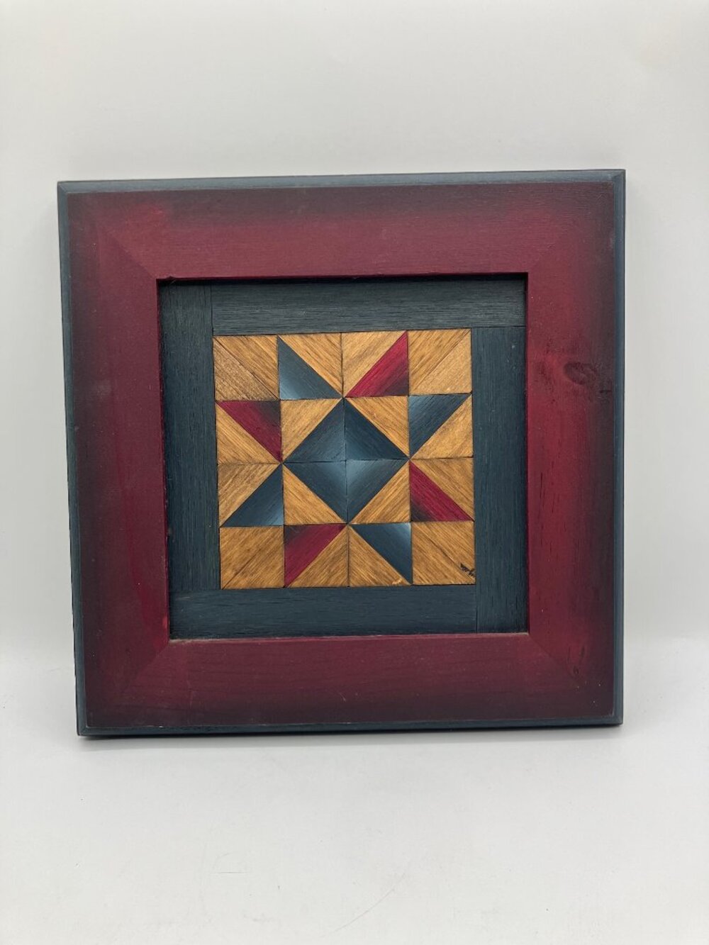 Wooden Quilt‎ Inlay Framed Art Geometric Mosiac Design 9.5"x9.5"